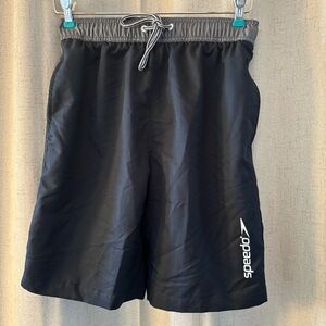 Men’s Speedo Long Swim Trunks. Black and Gray. Size S.